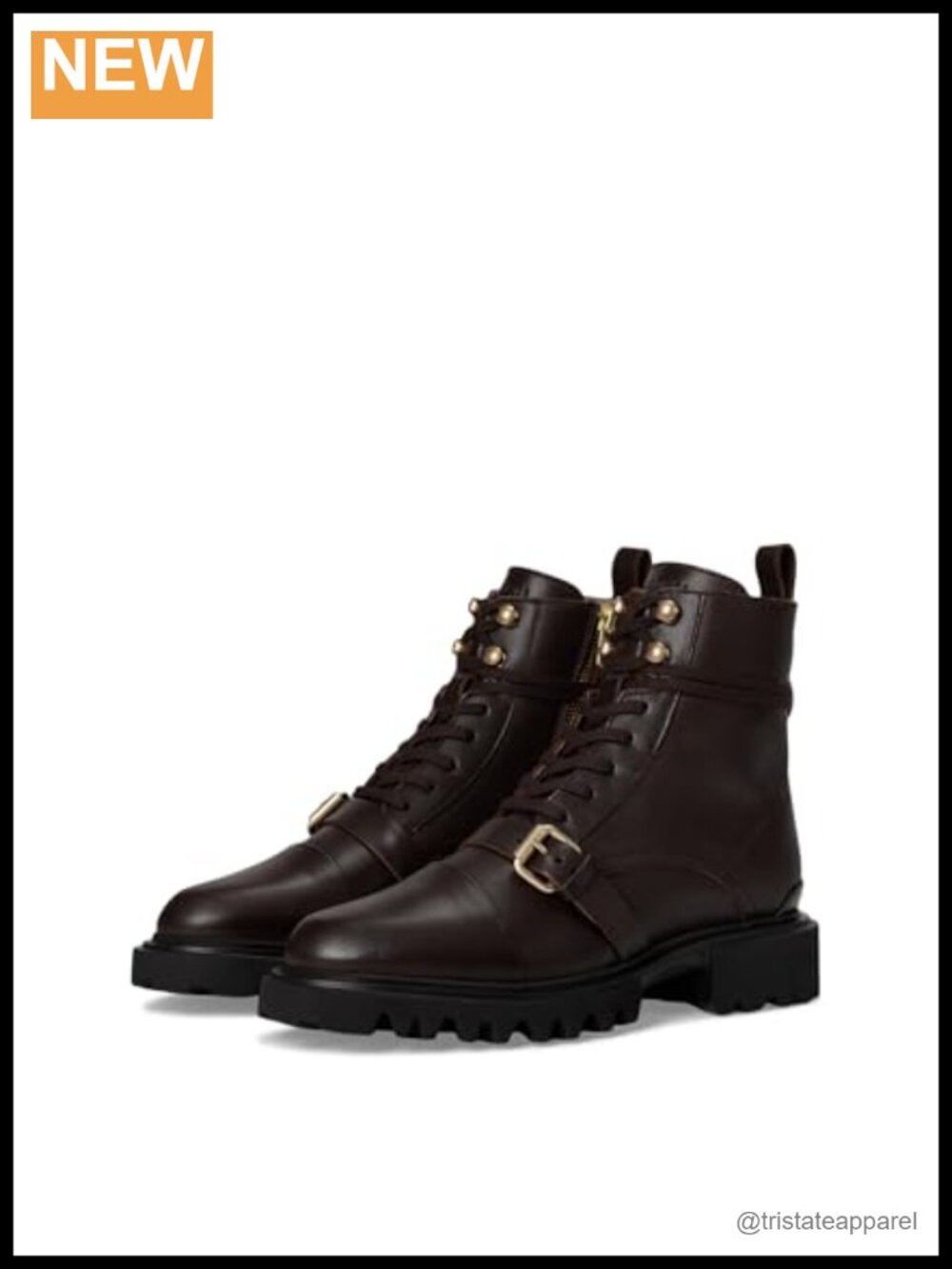 Leather Ankle Combat Boots Round Toe Zip Closure Fall